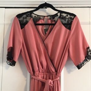 Salmon Satin Dress w/ Lace Detail